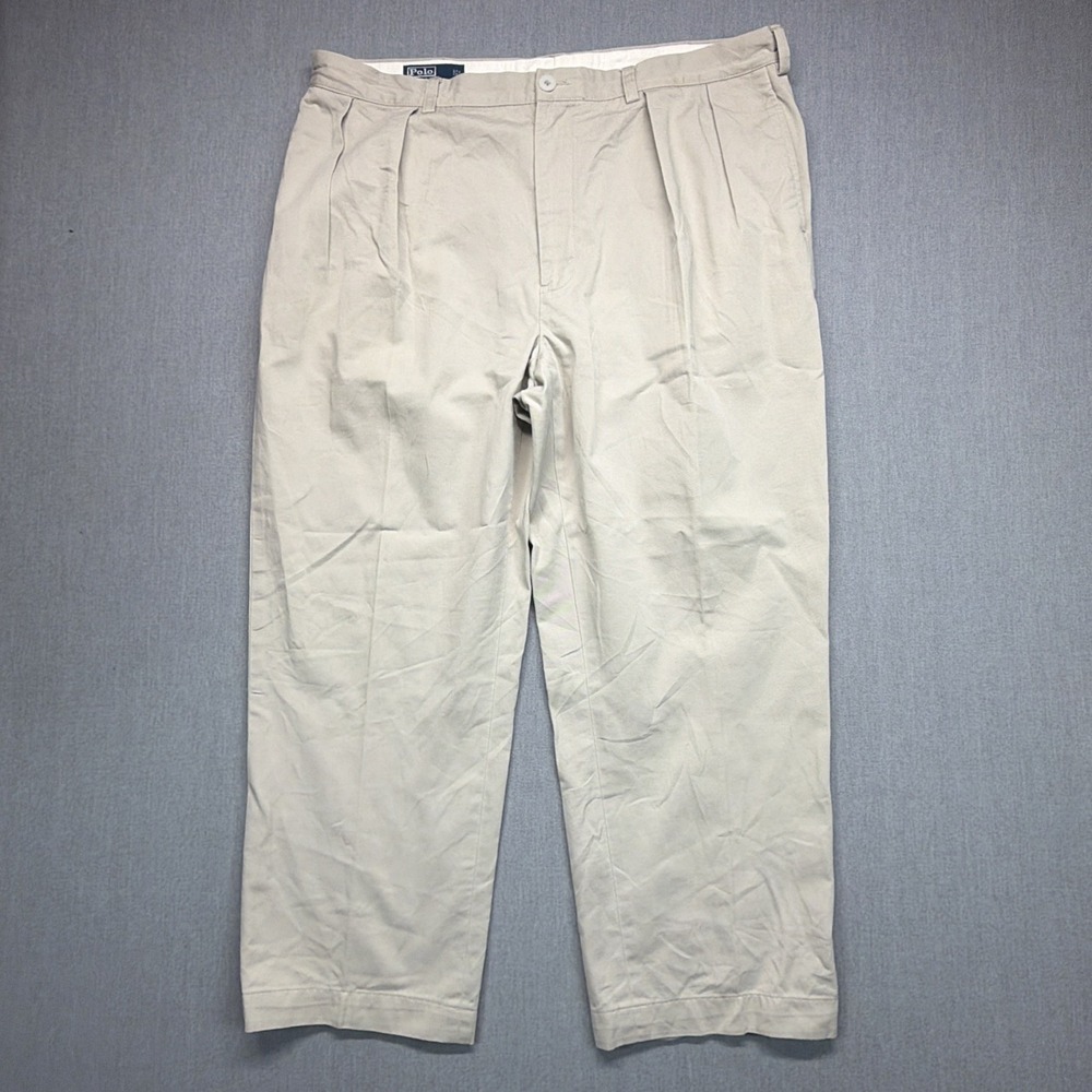 VTG Polo Ralph Lauren Mens Pleated Chino Pants Khaki 40x29 (Fits 40x27) Trousers